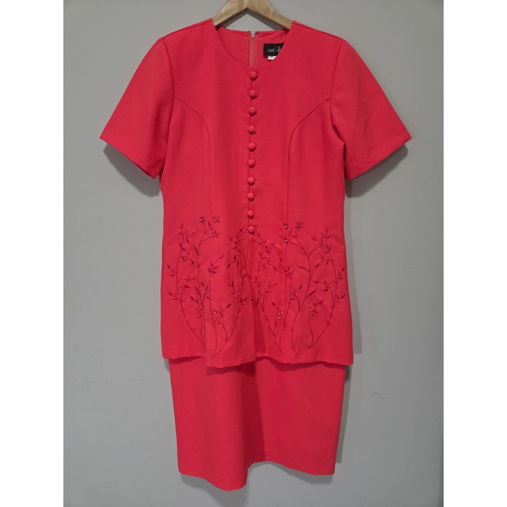 Sweet Life Womens Coral Red Embroidered Faux Pearl Sheath Dress Size 10‎ Vintage
